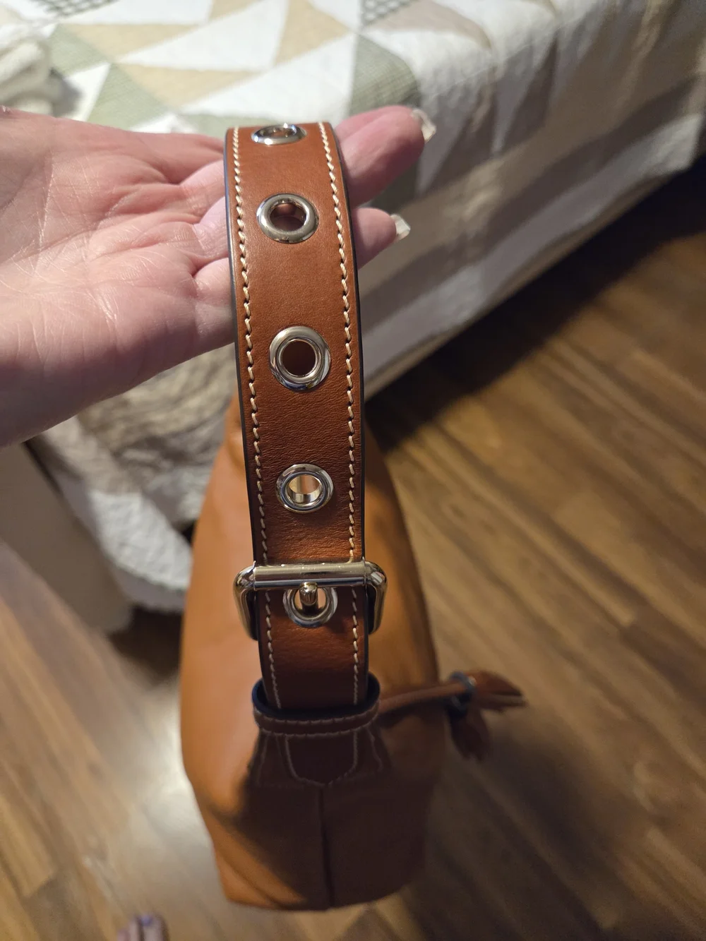 Dooney & Bourke Brown Pebbled Leather Shoulder Bag with Tassel
